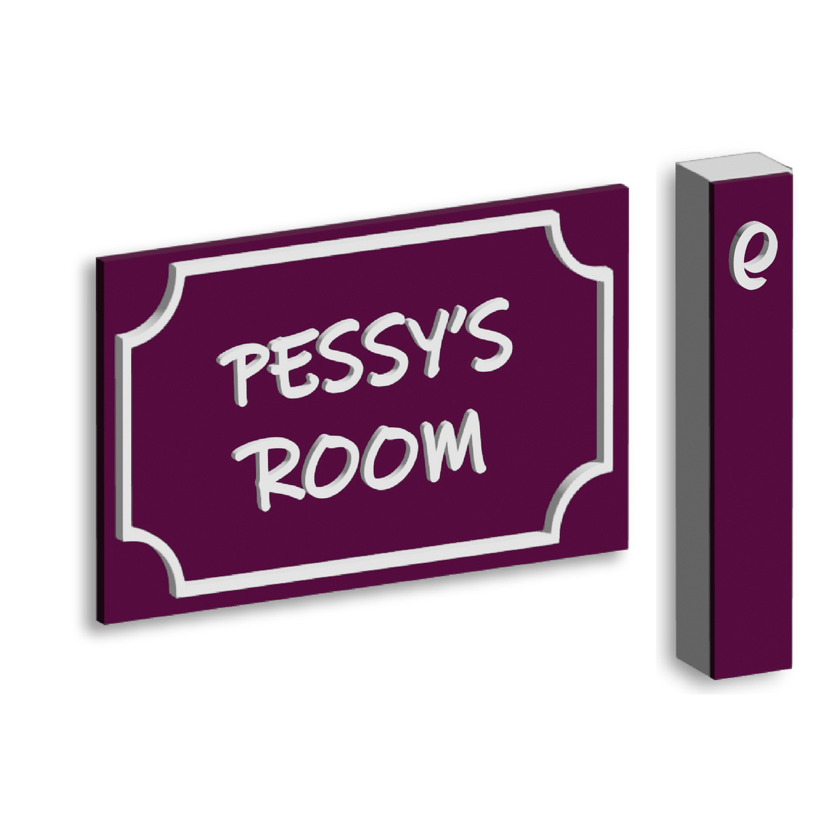 Ultimate Kids Bedroom matched set — custom door plaque and lucite mezuzah case with a personalized child's name, shown together