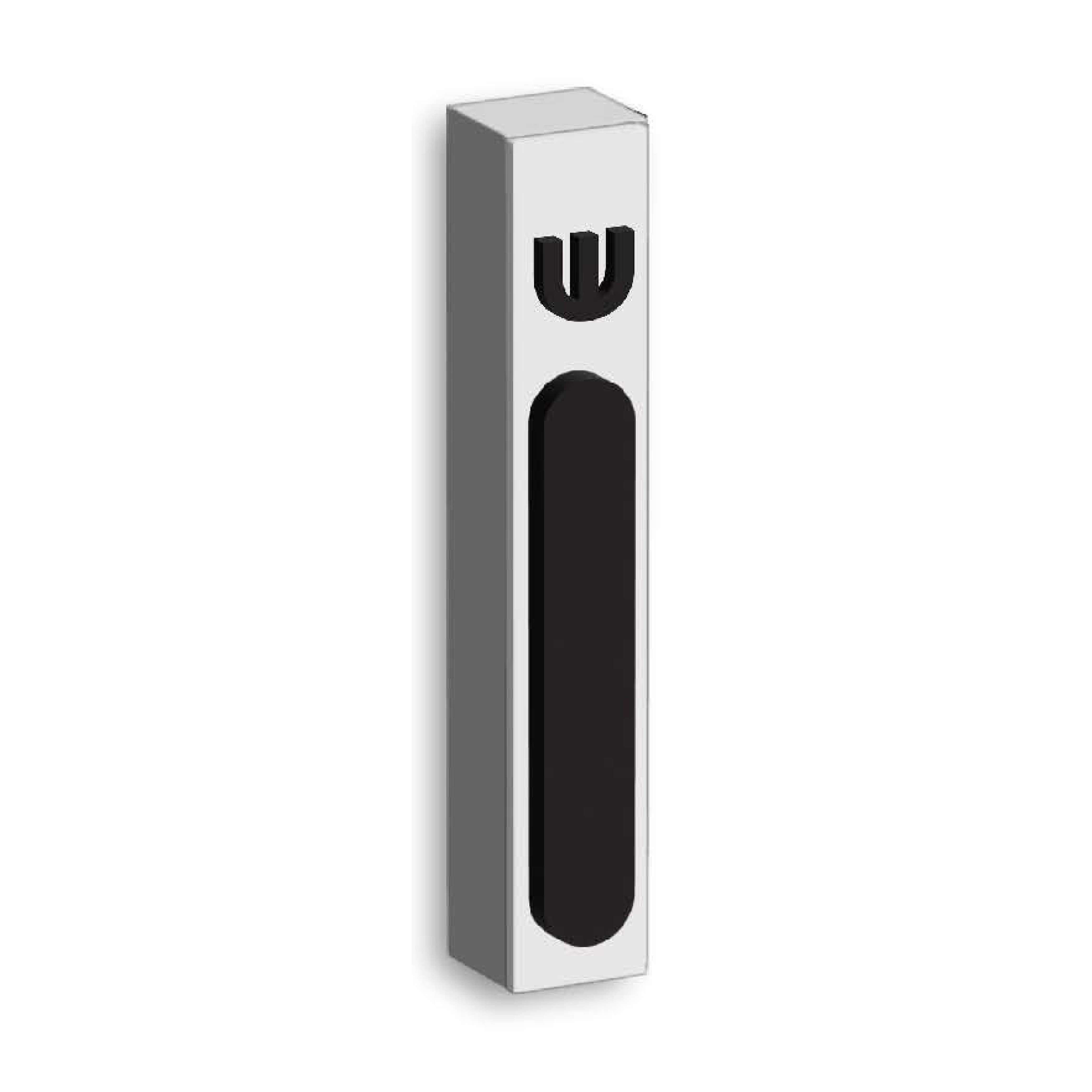 Oval lucite mezuzah case with an oval cutout and a Hebrew letter shin, matched to the Oval plaque